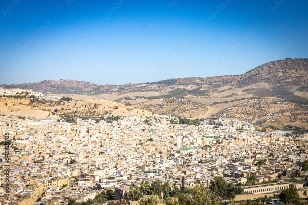 panorama over medina of fez, fes, morocco, north africa