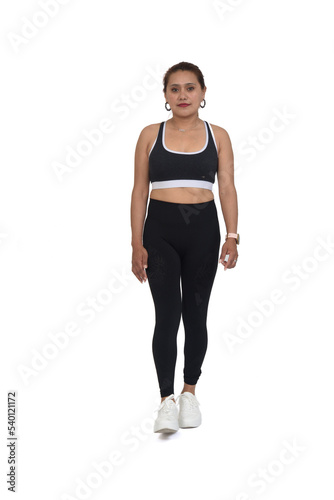 front view of a woman sportswear walking on white background