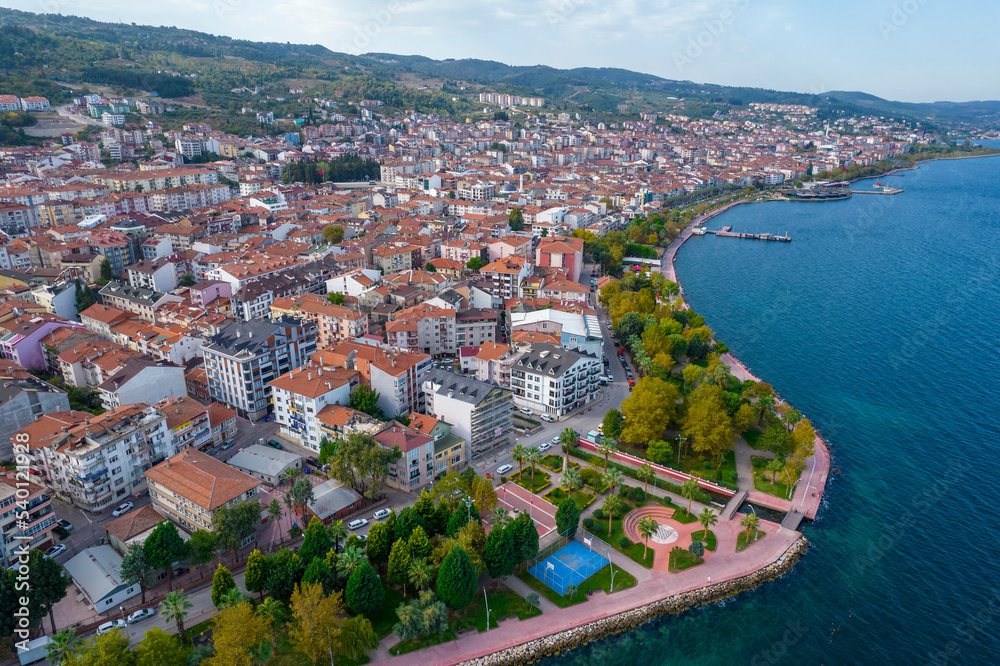 Karamursel, Kocaeli, Turkey. Karamursel is a town and district located in the province of Kocaeli. Aerial shot with drone.