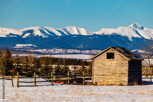 Rustic shed in the shadow of the foothills. Springbank, Alberta, Canada