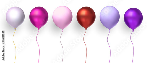 Balloon party colorful set isolated on transparent background. Vector realistic 3d celebration birthday glossy gift