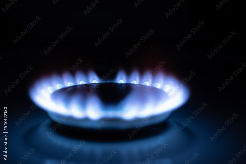 Gas burns with blue flames. Gas crisis around the world. Selective focus on the flame. Soft focus on the picture. Natural gas for housing Gas burns with blue flames. Gas crisis around the world. Selective focus on the flame. Soft focus on the picture. Natural gas for housing