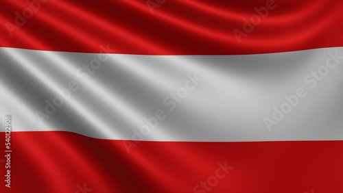 Render of the Austria flag flutters in the wind close-up, the national flag of Austria flutters in 4k resolution, close-up, colors: RGB. High quality 3d illustration