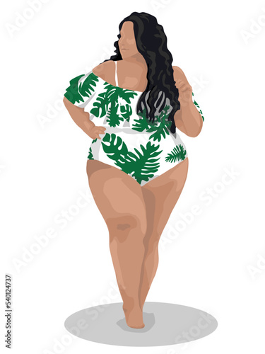 Fat women fashion model. Vector graphics.