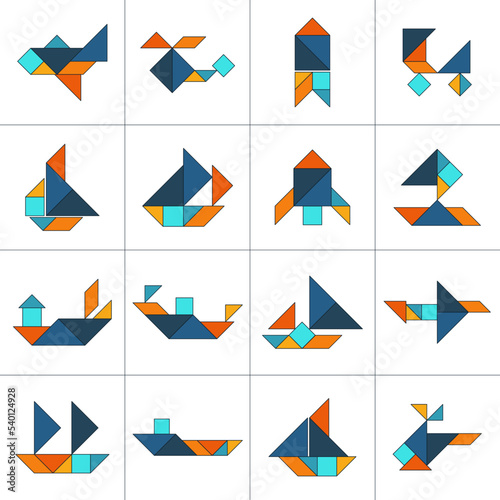 Tangram puzzle for kids. Set of tangram transport.