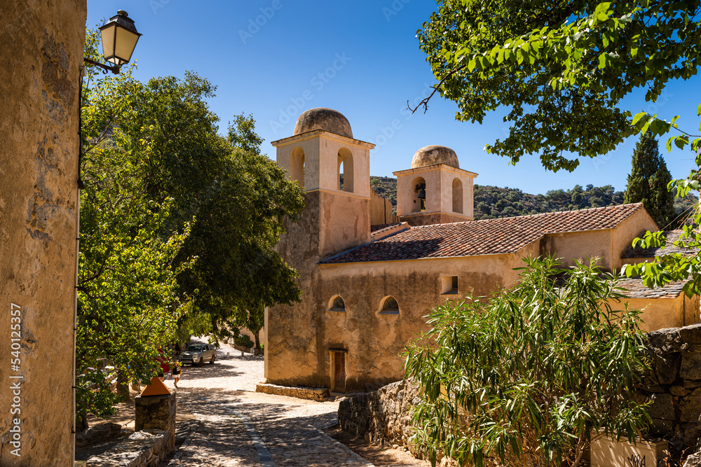 Church of Pigna village, Corsica, France - obrazy, fototapety, plakaty 