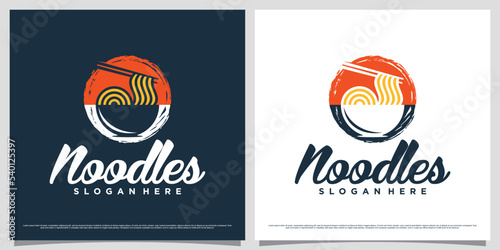 Ramen noodle logo design illustration with negative space concept and creative element