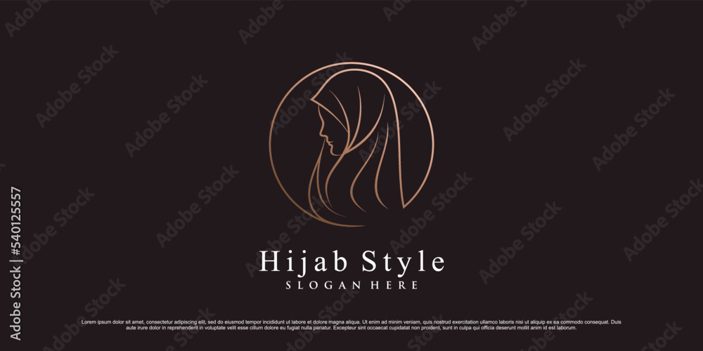 Muslim women logo design template wearing hijab with line art style and creative element Muslim women logo design template wearing hijab with line art style and creative element