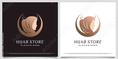Muslim women logo design template wearing hijab with modern concept and creative element