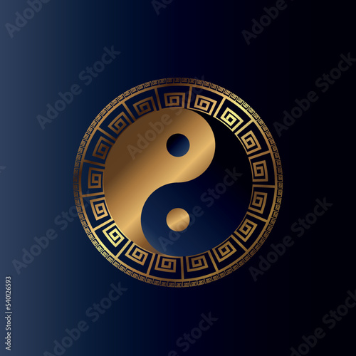 Luxury, golden yin yang logo design. Vector