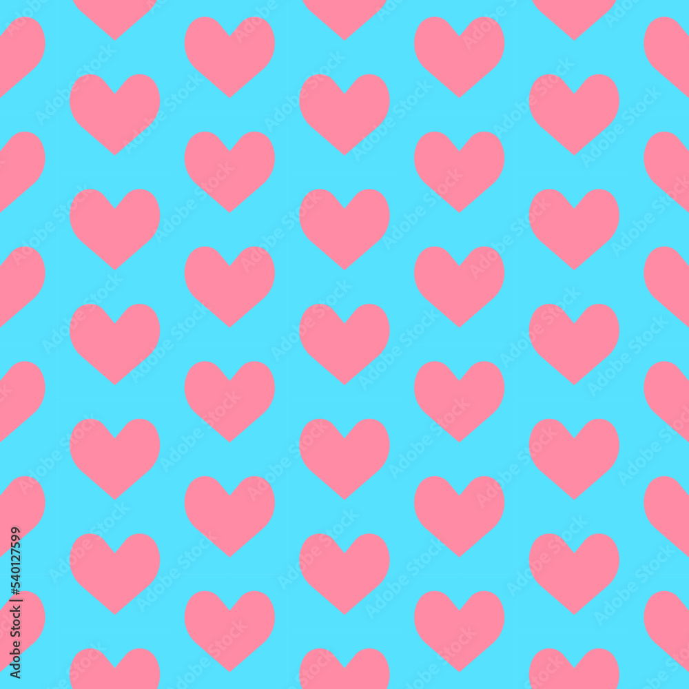 Seamless vector pattern made of pink hearts on blue