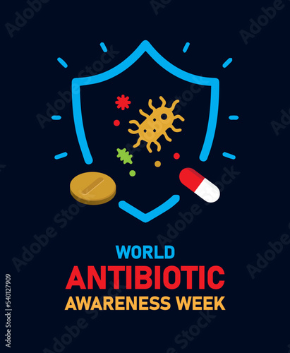 Vector illustration World Antibiotic awareness week is observed each year during November across the globe, Antibiotic Awareness logo, icon, banner, symbol, signs, typography, Greeting message poster