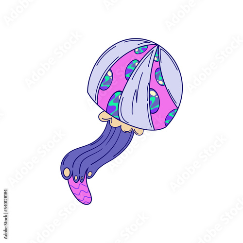 Groovy retro trippy mushroom isolated. Retro groovy magic mushroom. Acid neon hippy vector plant. Trippy psychedelic design