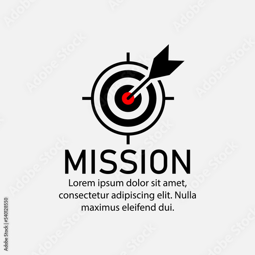 Mission sign icon of business company management with simple text isolated on white background.
