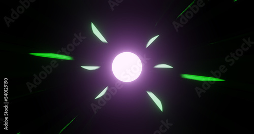 Render with bright purple glowing ball with green lines