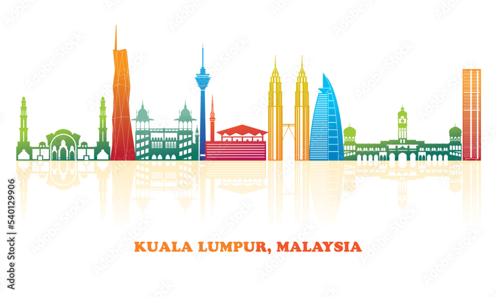 Fototapeta premium Colourfull Skyline panorama of city of Kuala Lumpur, Malaysia - vector illustration