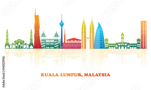 Colourfull Skyline panorama of city of Kuala Lumpur, Malaysia - vector illustration