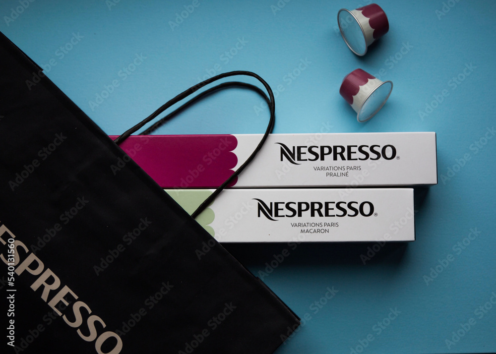 Review Yeah Document MOSCOW, RUSSIA - DECEMBER 26, 2018: Limited Collection Nespresso Variations  Paris Coffee Capsules on Blue Background. Coffee Blend Praline and Macaron.  Nespresso is Worldwide Company of Coffee Product Stock Photo | Adobe Stock