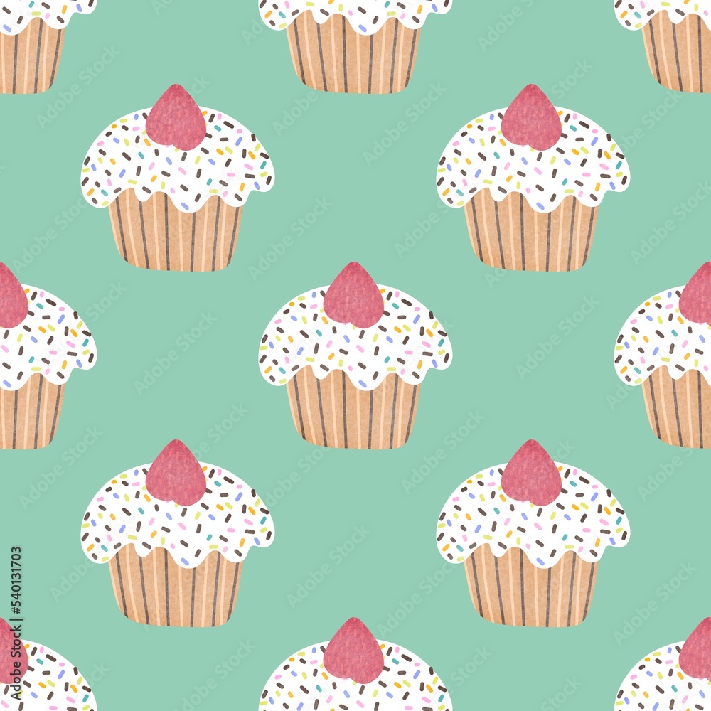 Birthday cartoon seamless cake pattern for wrapping paper and fabrics and linens and kitchen textiles