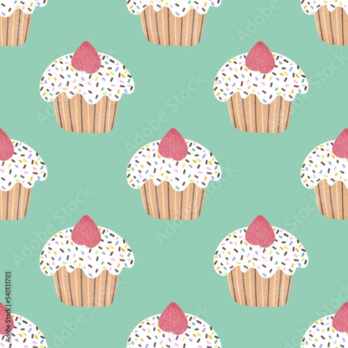 Birthday cartoon seamless cake pattern for wrapping paper and fabrics and linens and kitchen textiles
