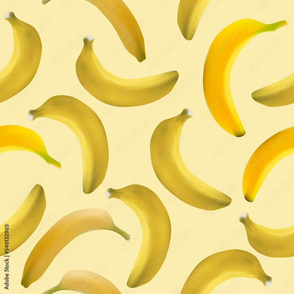 Banana seamless pattern.Banana pattern.Realistic banana seamless pattern