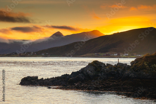 Beautiful and colorful autumn in the Lofoten archipelago in Norway. Breathtaking landscapes show the power of nature.