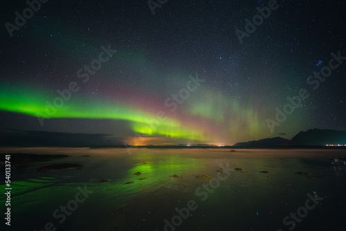 Beautiful colorful northern lights captured in the Lofoten Islands in northern Norway. © PawelUchorczak