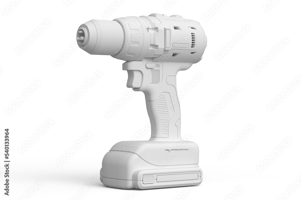 Cordless drill or screwdriver isolated on white monochrome background