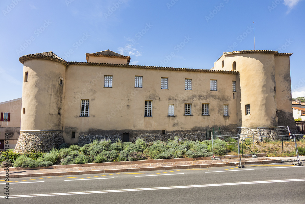 The Vallauris castle (Chateau de Vallauris), former priory of the Abbey of Lerins, rebuilt in the 16th century is one of the rare Renaissance buildings in the region. Vallauris, France.