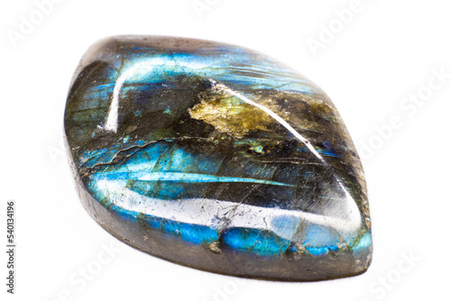 Obraz na płótnie Shiny blue flash labradorite cabochon macro fully isolated on a white background