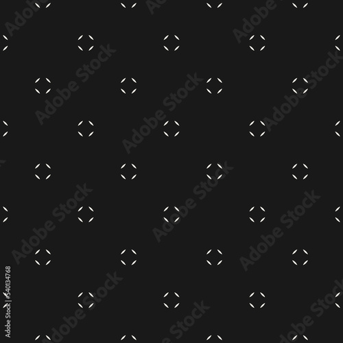 Minimalist vector seamless pattern. Simple floral geometric texture. Abstract monochrome minimal background with small flower shapes. Dark design element for decor, print, cover, textile, fabric, web