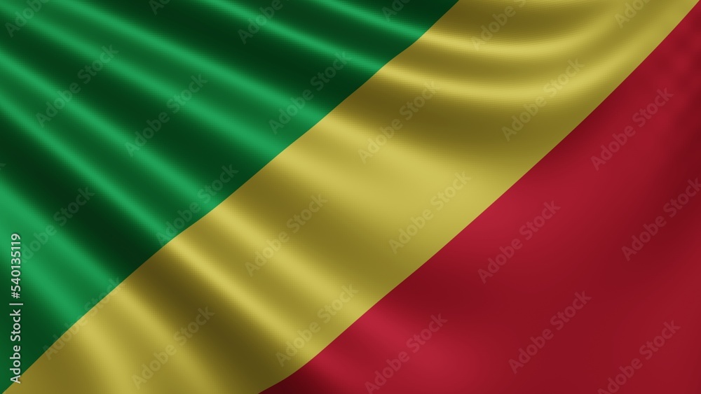 Render of the Republic Congo flag flutters in the wind close-up, the national flag of Republic Congo Flutters in 4k resolution, close-up, colors: RGB. High quality 3d illustration Render of the Republic Congo flag flutters in the wind close-up, the national flag of Republic Congo Flutters in 4k resolution, close-up, colors: RGB. High quality 3d illustration