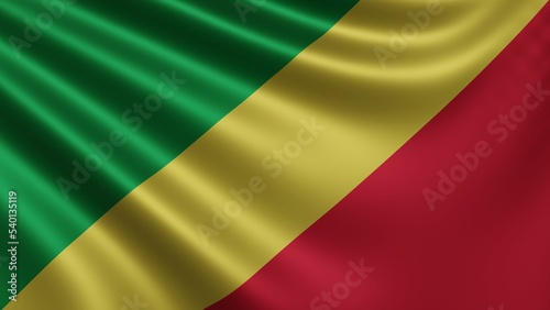 Render of the Republic Congo flag flutters in the wind close-up, the national flag of Republic Congo Flutters in 4k resolution, close-up, colors: RGB. High quality 3d illustration
