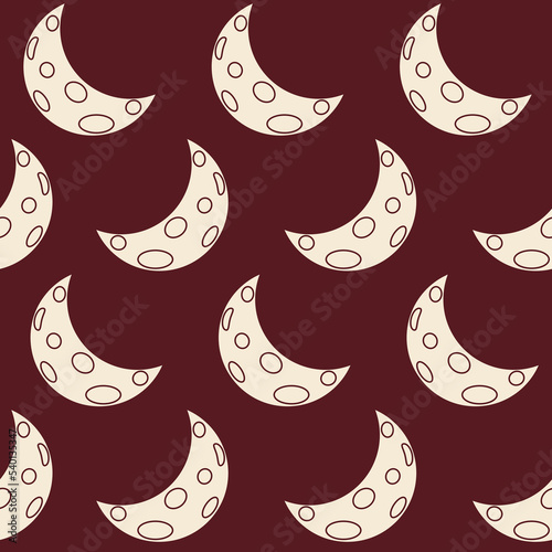 Crescent vector seamless pattern. Isolated new Moon in flat style endless background.