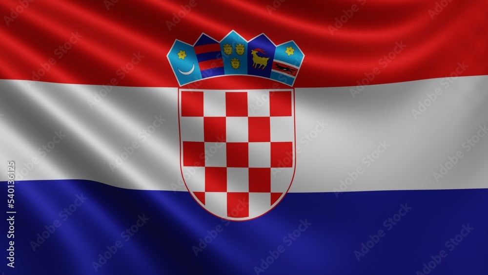 Naklejka premium Render of the Croatia flag flutters in the wind close-up, the national flag of Croatia flutters in 4k resolution, close-up, colors: RGB. High quality 3d illustration