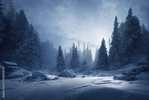 Merry Christmas and Happy New Year, winter landscape in the mountains, winter season landscape