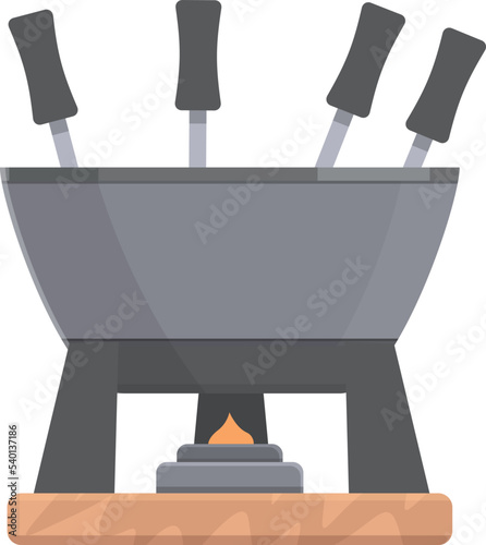 Molten fondue icon cartoon vector. Cheese food. Fork bowl