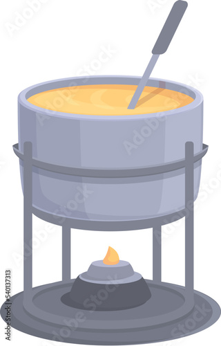 Winter fondue icon cartoon vector. Cooking pot. Dinner melt