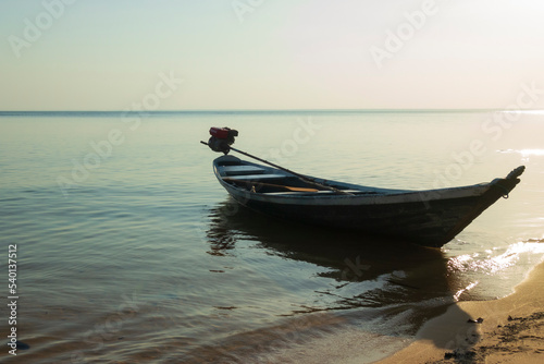 Fisherman's canoe resting on the banks of the Tapajós River in Alter do Chão, Brazil