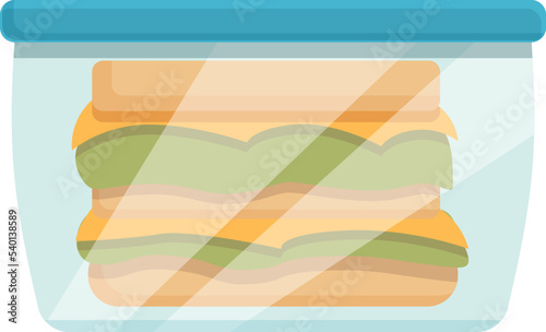 Sandwich plastic box icon cartoon vector. Snack meal. Open time