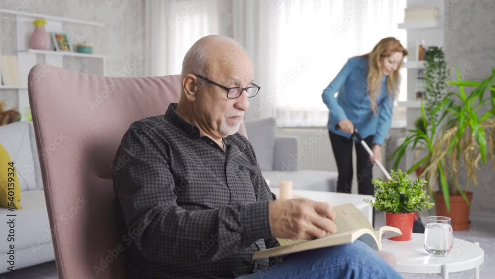 Carefree Seniors. Elderly couple at home.
The old couple is at home and the man is reading a book and the woman is cleaning.
Carefree Seniors. Elderly couple at home.
The old couple is at home and the man is reading a book and the woman is cleaning.