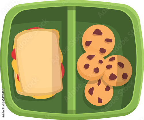 Cookie sandwich box icon cartoon vector. Kid lunch. Plastic container