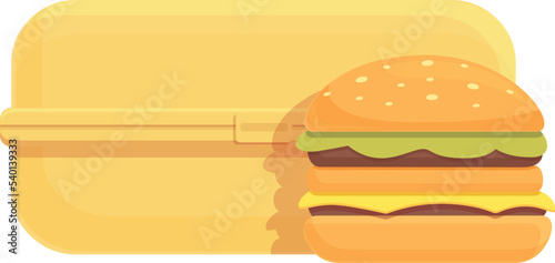 Burger lunch box icon cartoon vector. Snack meal. Time pack