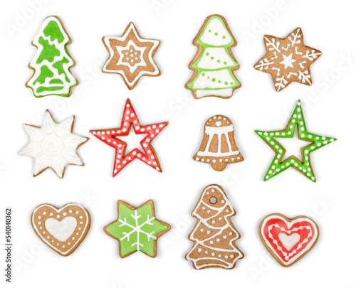 Gingerbread cookies on white background. Snowflake  star. Isolated white background