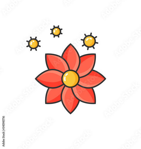 Allergy to flowers blooming, allergic reaction isolated icon. Flourishing of flora, hypersensitivity of human body at blossom in spring or summer