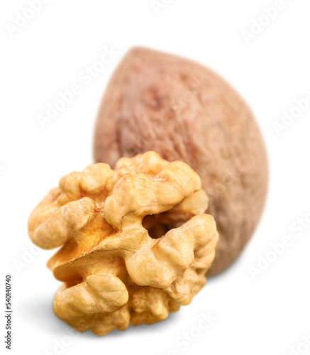Collection of Walnut and a cracked walnut isolated on the white background