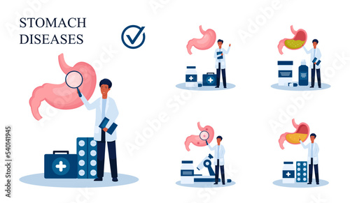 Set of Stomach disease vector illustration