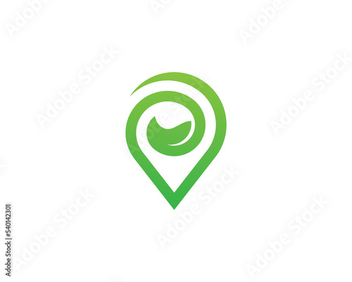 Leaf Pin Location Logo Concept symbol sign icon Design Element. Nature, Eco, Geotag, Map Logotype. Vector illustration template