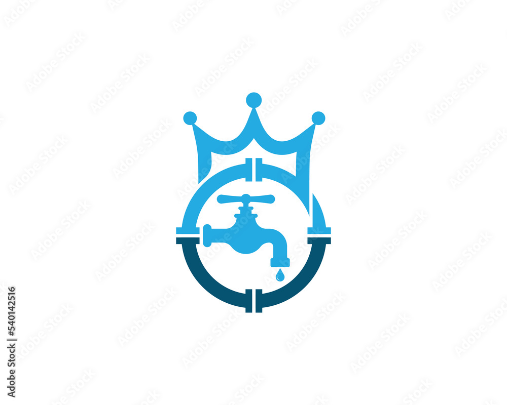 Crown Faucet Plumbing Service Logo Concept symbol sign icon Design Element Line Art Style. Water Tap, Plumber Logotype. Vector illustration template Crown Faucet Plumbing Service Logo Concept symbol sign icon Design Element Line Art Style. Water Tap, Plumber Logotype. Vector illustration template