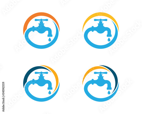 Faucet Logo Concept symbol sign icon Element Design. Water Tap, Plumber, Plumbing Service Logotype. Vector illustration template